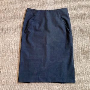 Theory Golda Tailor Wool Pencil Skirt 4 Navy Blue